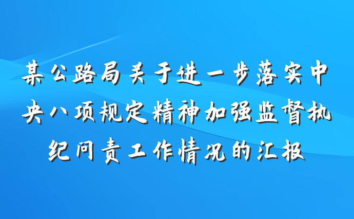 某公路局关于进一步落实中央八项规定精神加强监督执纪问责工作情况的汇报