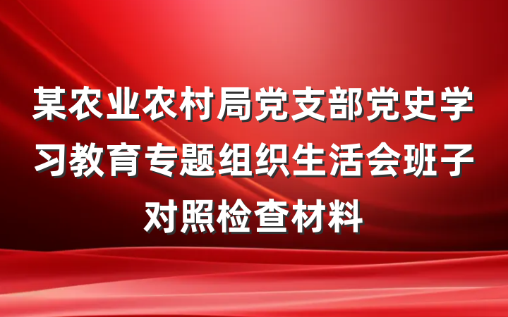 某农业农村局党支部党史学习教育专题组织生活会班子对照检查材料