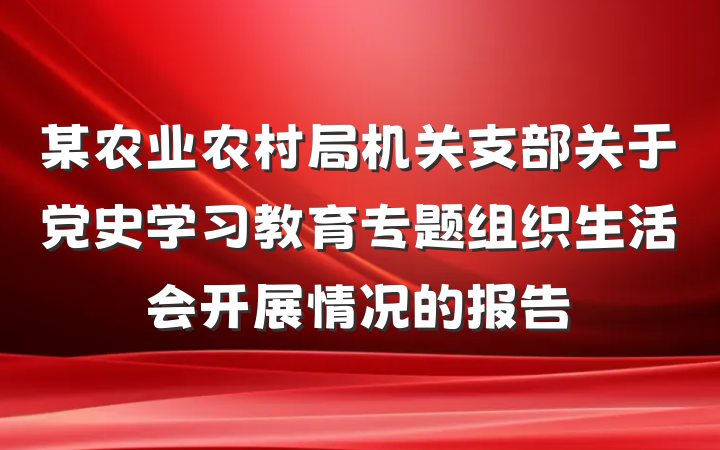 某农业农村局机关支部关于党史学习教育专题组织生活会开展情况的报告