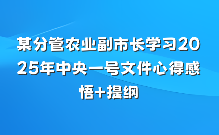 某分管农业副市长学习2025年中央一号文件心得感悟 提纲