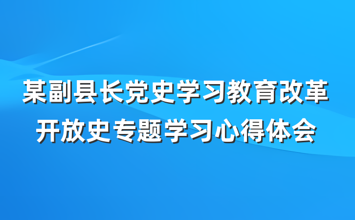 某副县长党史学习教育改革开放史专题学习心得体会