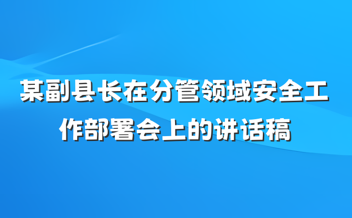 某副县长在分管领域安全工作部署会上的讲话稿