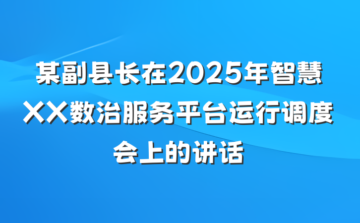 某副县长在2025年智慧XX数治服务平台运行调度会上的讲话