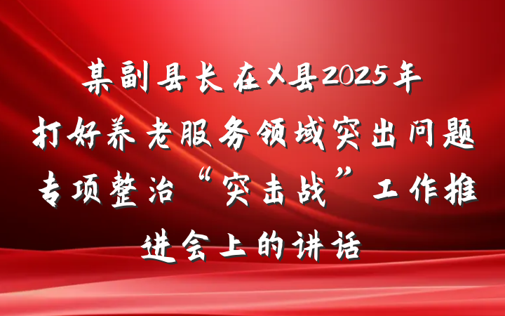 某副县长在X县2025年打好养老服务领域突出问题专项整治“突击战”工作推进会上的讲话