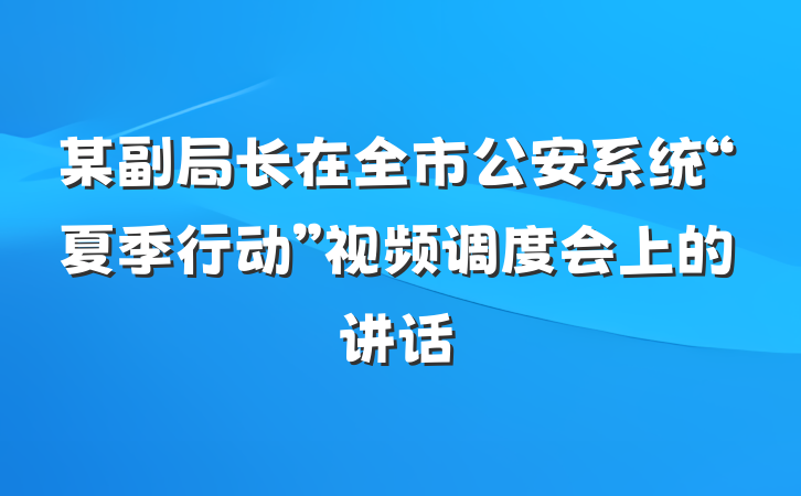 某副局长在全市公安系统“夏季行动”视频调度会上的讲话