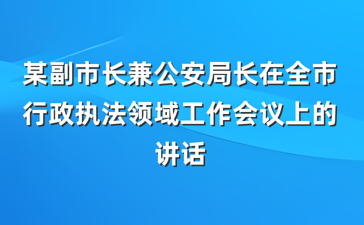 某副市长兼公安局长在全市行政执法领域工作会议上的讲话