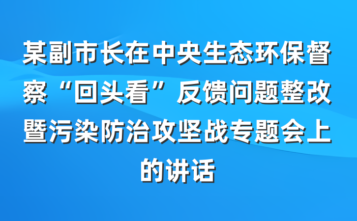 某副市长在中央生态环保督察“回头看”反馈问题整改暨污染防治攻坚战专题会上的讲话