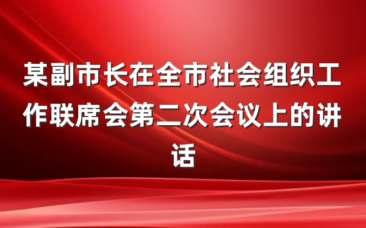 某副市长在全市社会组织工作联席会第二次会议上的讲话