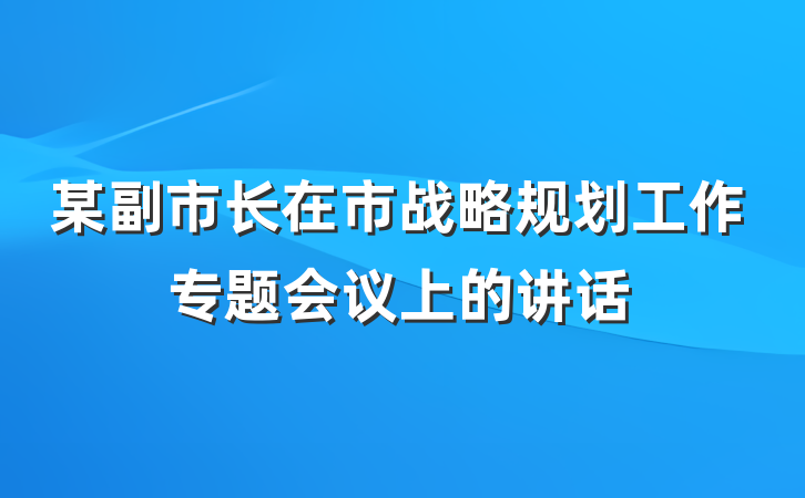 某副市长在市战略规划工作专题会议上的讲话