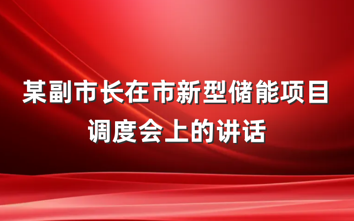 某副市长在市新型储能项目调度会上的讲话