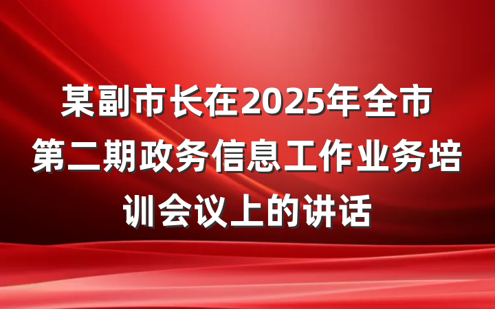 某副市长在2025年全市第二期政务信息工作业务培训会议上的讲话