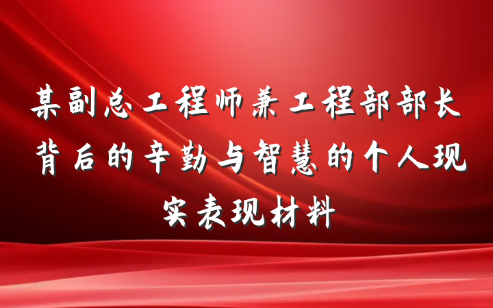 某副总工程师兼工程部部长背后的辛勤与智慧的个人现实表现材料