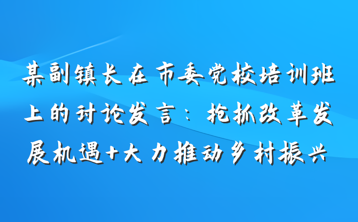 某副镇长在市委党校培训班上的讨论发言：抢抓改革发展机遇 大力推动乡村振兴