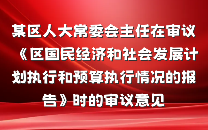 某区人大常委会主任在审议《区国民经济和社会发展计划执行和预算执行情况的报告》时的审议意见