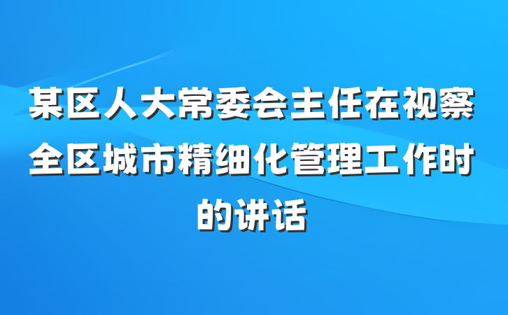 某区人大常委会主任在视察全区城市精细化管理工作时的讲话