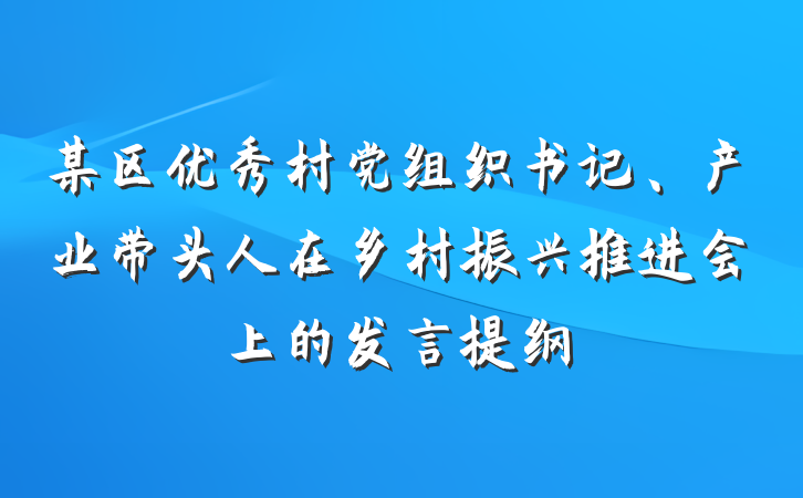 某区优秀村党组织书记、产业带头人在乡村振兴推进会上的发言提纲