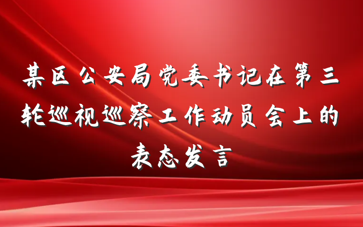 某区公安局党委书记在第三轮巡视巡察工作动员会上的表态发言