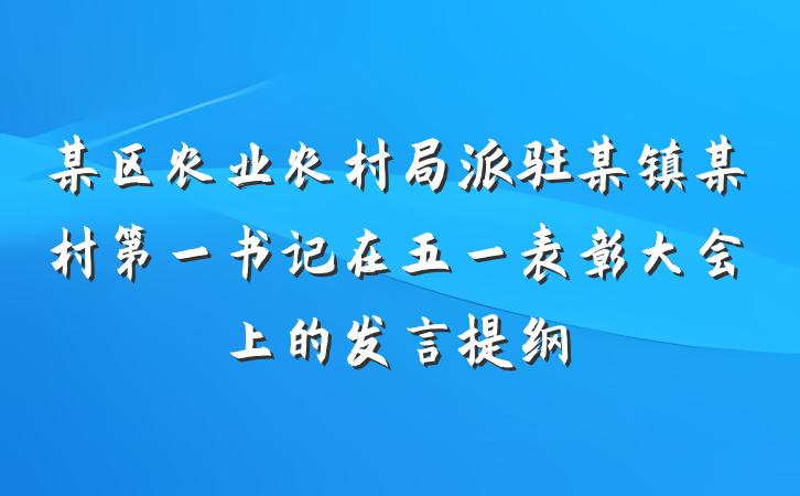 某区农业农村局派驻某镇某村第一书记在五一表彰大会上的发言提纲