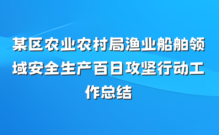 某区农业农村局渔业船舶领域安全生产百日攻坚行动工作总结