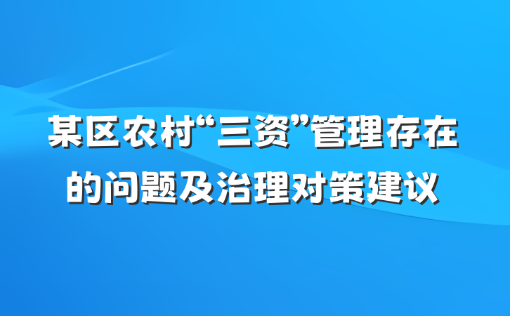 某区农村“三资”管理存在的问题及治理对策建议