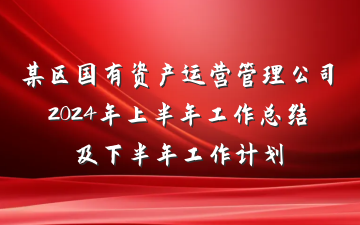 某区国有资产运营管理公司2024年上半年工作总结及下半年工作计划