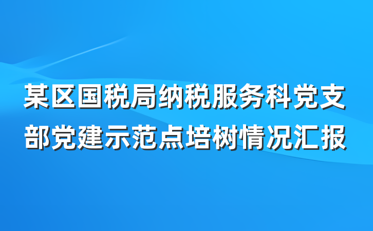 某区国税局纳税服务科党支部党建示范点培树情况汇报