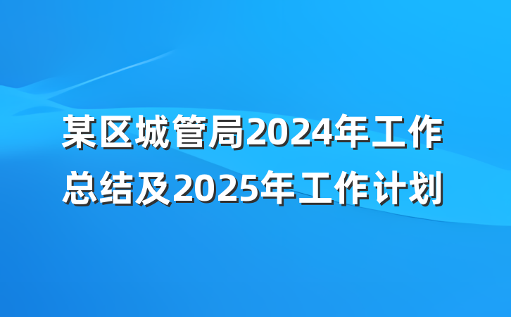 某区城管局2024年工作总结及2025年工作计划