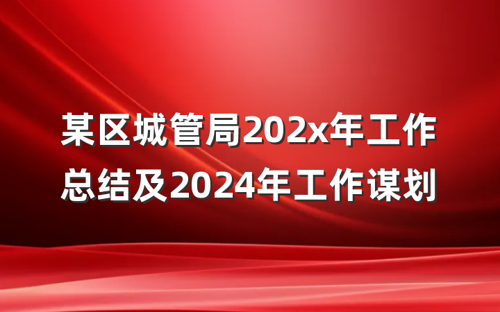 某区城管局202x年工作总结及2024年工作谋划