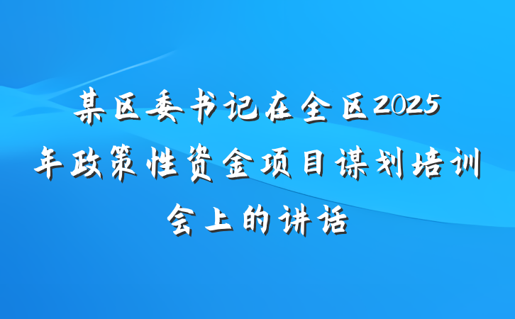 某区委书记在全区2025年政策性资金项目谋划培训会上的讲话