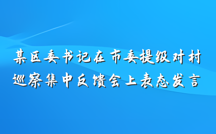 某区委书记在市委提级对村巡察集中反馈会上表态发言