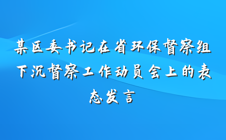 某区委书记在省环保督察组下沉督察工作动员会上的表态发言