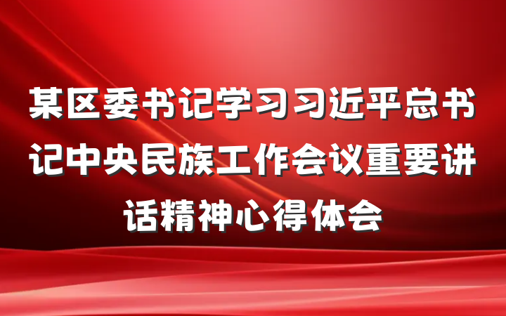 某区委书记学习习近平总书记中央民族工作会议重要讲话精神心得体会