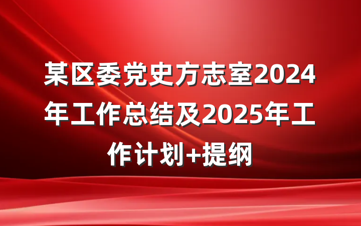 某区委党史方志室2024年工作总结及2025年工作计划 提纲