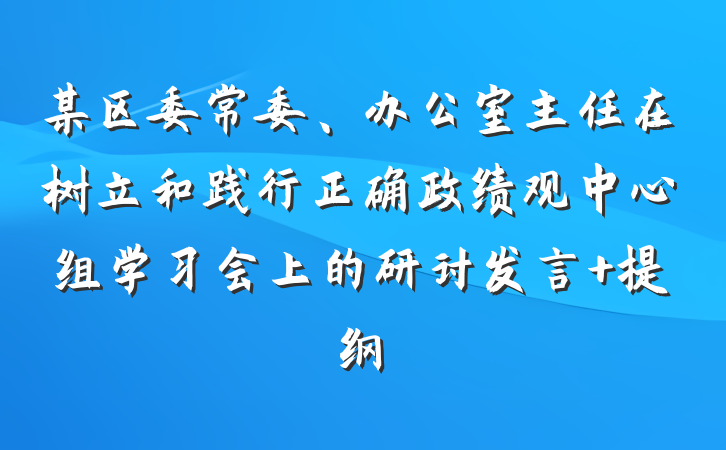 某区委常委、办公室主任在树立和践行正确政绩观中心组学习会上的研讨发言 提纲