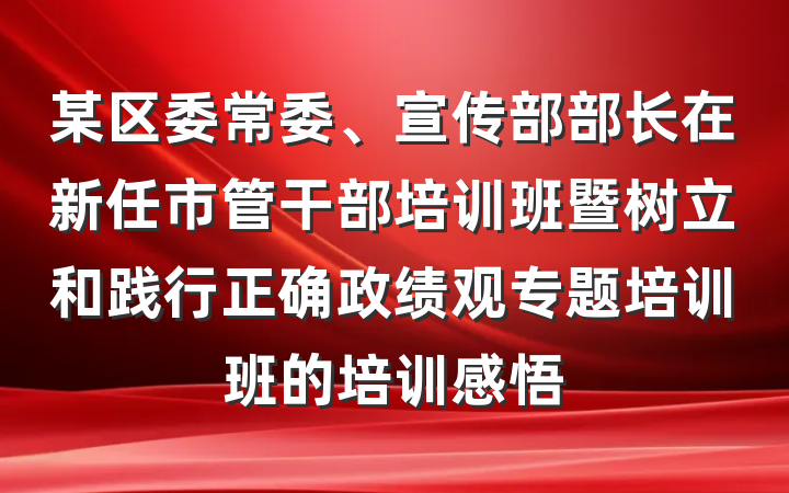 某区委常委、宣传部部长在新任市管干部培训班暨树立和践行正确政绩观专题培训班的培训感悟