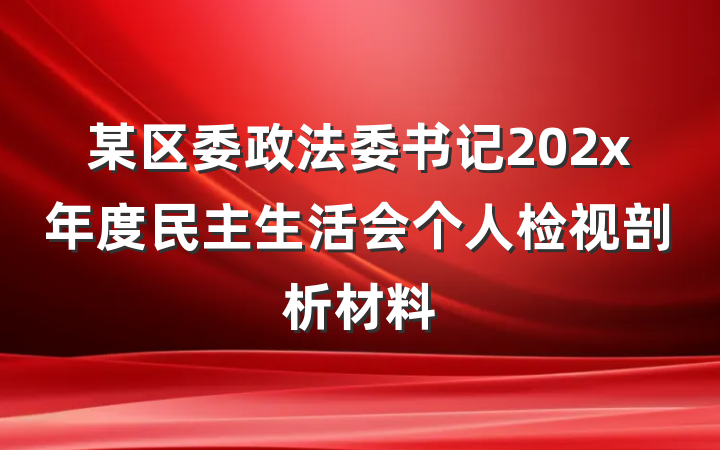 某区委政法委书记202x年度民主生活会个人检视剖析材料