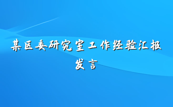 某区委研究室工作经验汇报发言