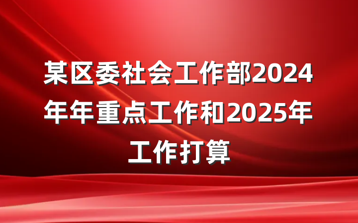 某区委社会工作部2024年年重点工作和2025年工作打算