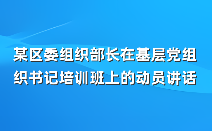 某区委组织部长在基层党组织书记培训班上的动员讲话