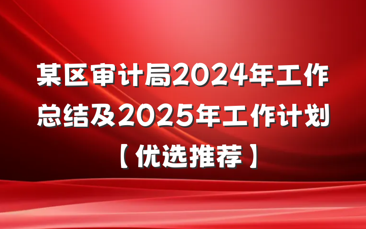 某区审计局2024年工作总结及2025年工作计划【优选推荐】