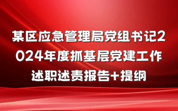 某区应急管理局党组书记2024年度抓基层党建工作述职述责报告 提纲