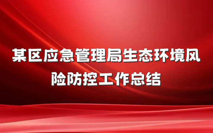 某区应急管理局生态环境风险防控工作总结