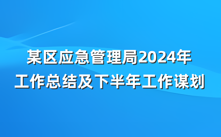 某区应急管理局2024年工作总结及下半年工作谋划
