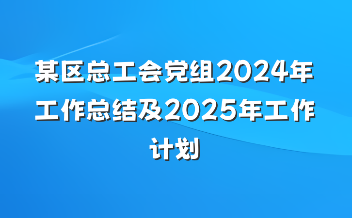 某区总工会党组2024年工作总结及2025年工作计划