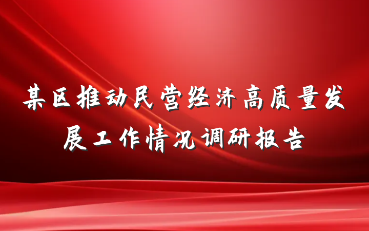 某区推动民营经济高质量发展工作情况调研报告
