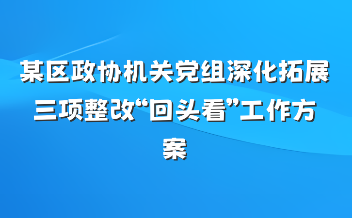 某区政协机关党组深化拓展三项整改“回头看”工作方案