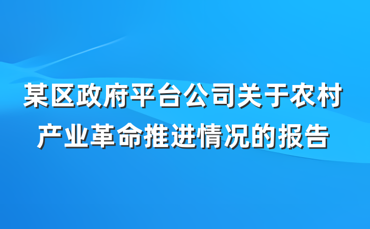 某区政府平台公司关于农村产业革命推进情况的报告