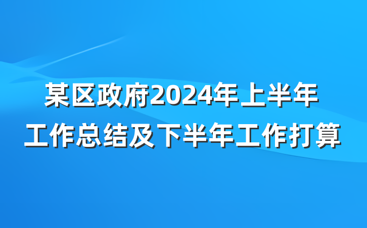 某区政府2024年上半年工作总结及下半年工作打算
