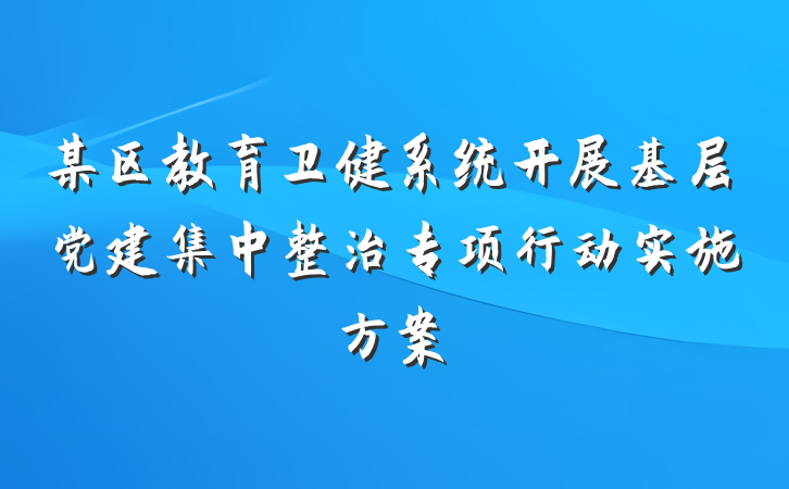 某区教育卫健系统开展基层党建集中整治专项行动实施方案