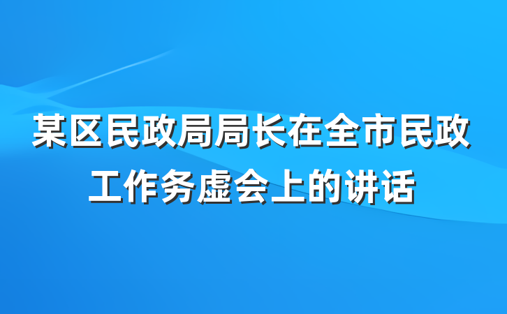 某区民政局局长在全市民政工作务虚会上的讲话